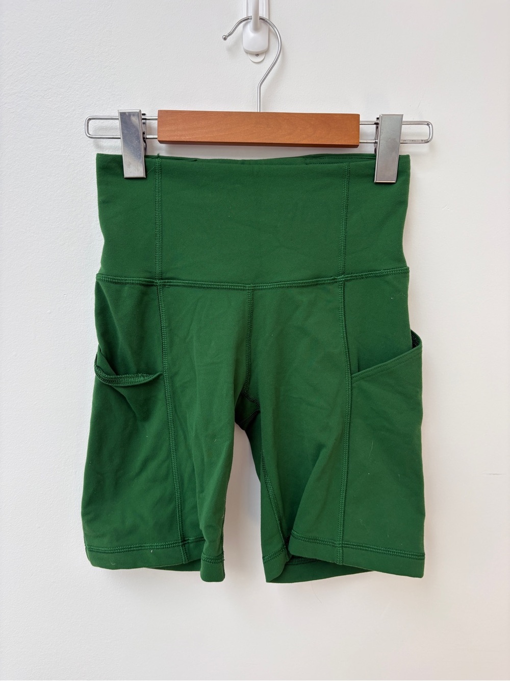 TNA Forest Green High-Waist Bike Shorts with Side Pockets
